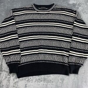 Vintage Grandpa Sweater Mens Size M White Black Textured‎ Knit Biggie 90s Skater